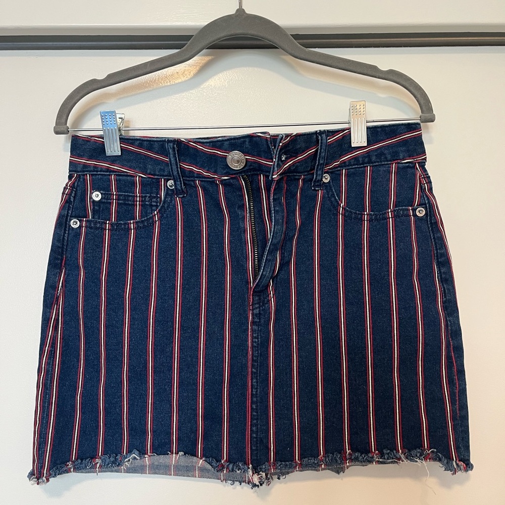 Red & White Striped Jean Skirt